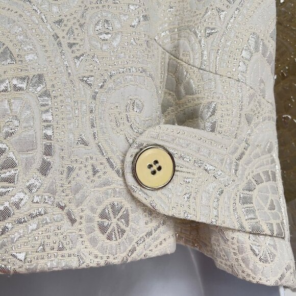LENA GABRIELLE Size 8 Ivory Silver Jacquard Print Jacket/Blazer Bolero - Picture 5 of 8